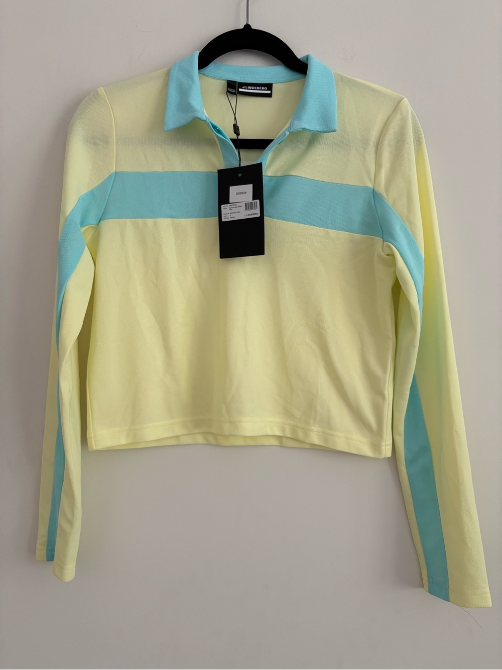 J.Lindeberg Yellow & Aqua Long-Sleeve Cropped Polo Top